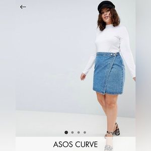 *NWT* ASOS DESIGN Curve Denim Wrap Skirt in Stonewash Blue US size 16